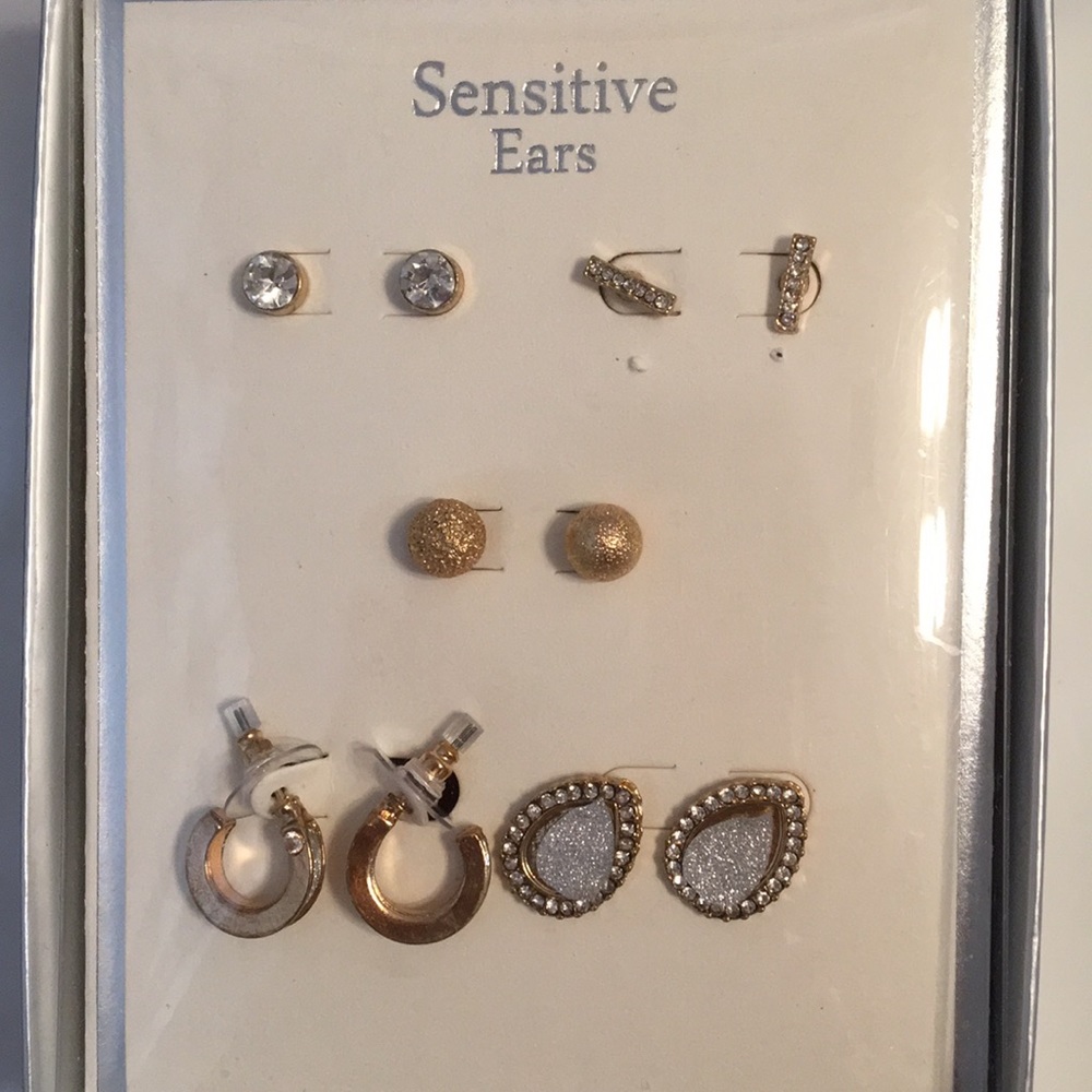 New set of 5 Sensitive Ears Earrings Studs, Bars
